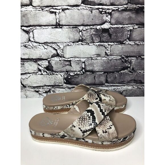 Vince Camuto Ravensie Taupe Leather SnakeSkin Flatform Sandals Women 10M US/42EU - Picture 4 of 16